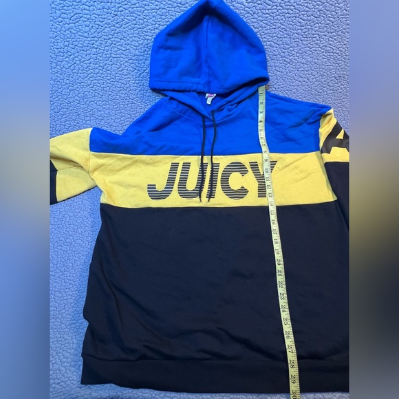 Juicy Couture Juice Pullover Hoodie Womens Size XL Blue And Yellow Oversized - Picture 8 of 13